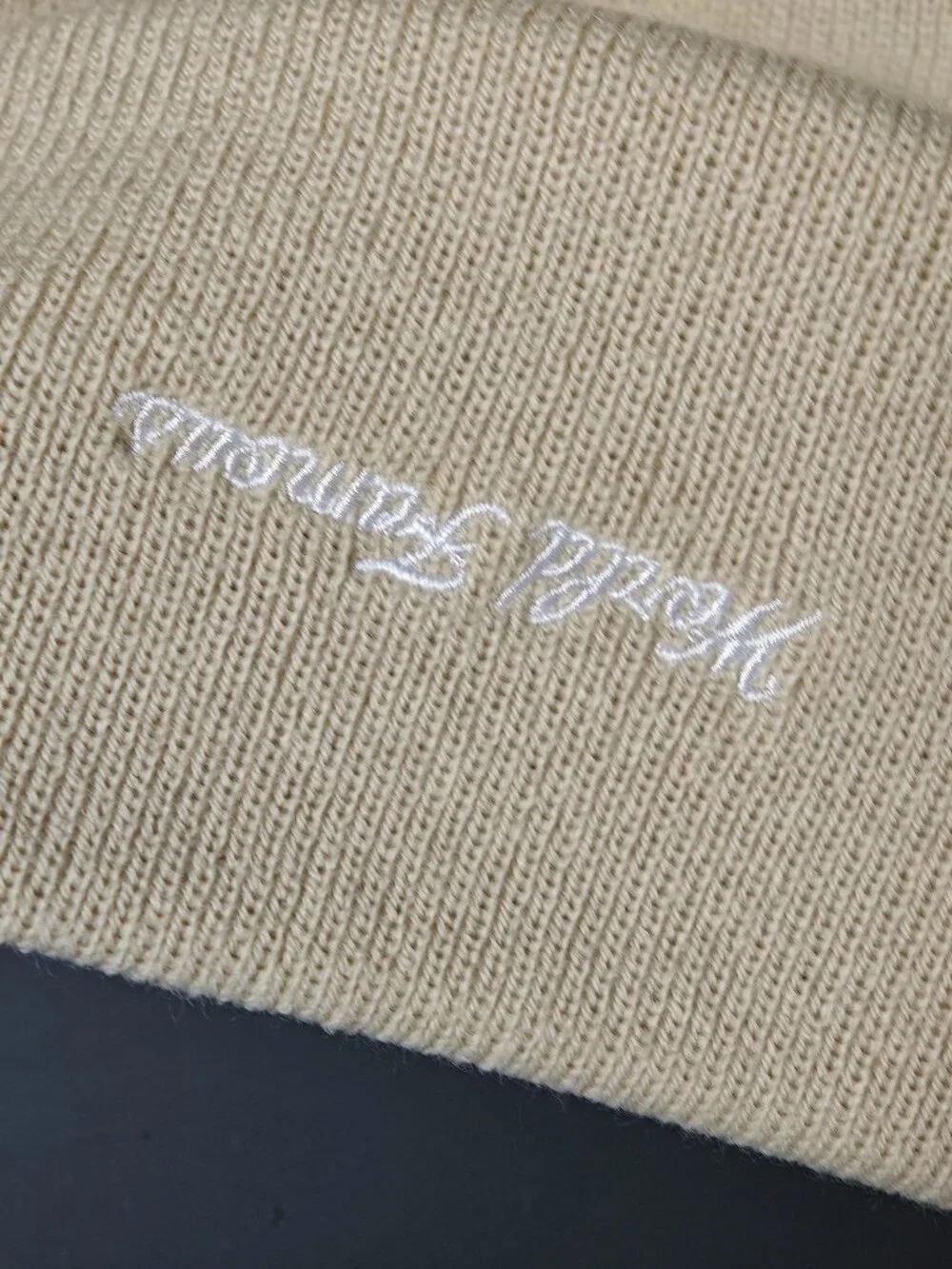 Supreme New Era Beige Red Logo Beanie